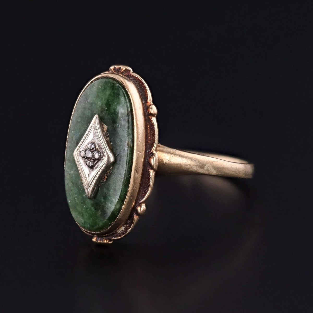 Vintage Diamond and Green Chalcedony Ring of 10k Gold - Trademark Antiques