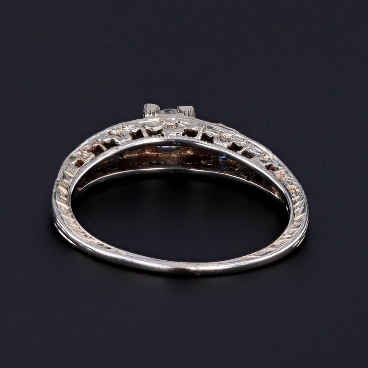 Vintage Diamond and Synthetic Sapphire Engagement Ring of 18k White Gold - Trademark Antiques