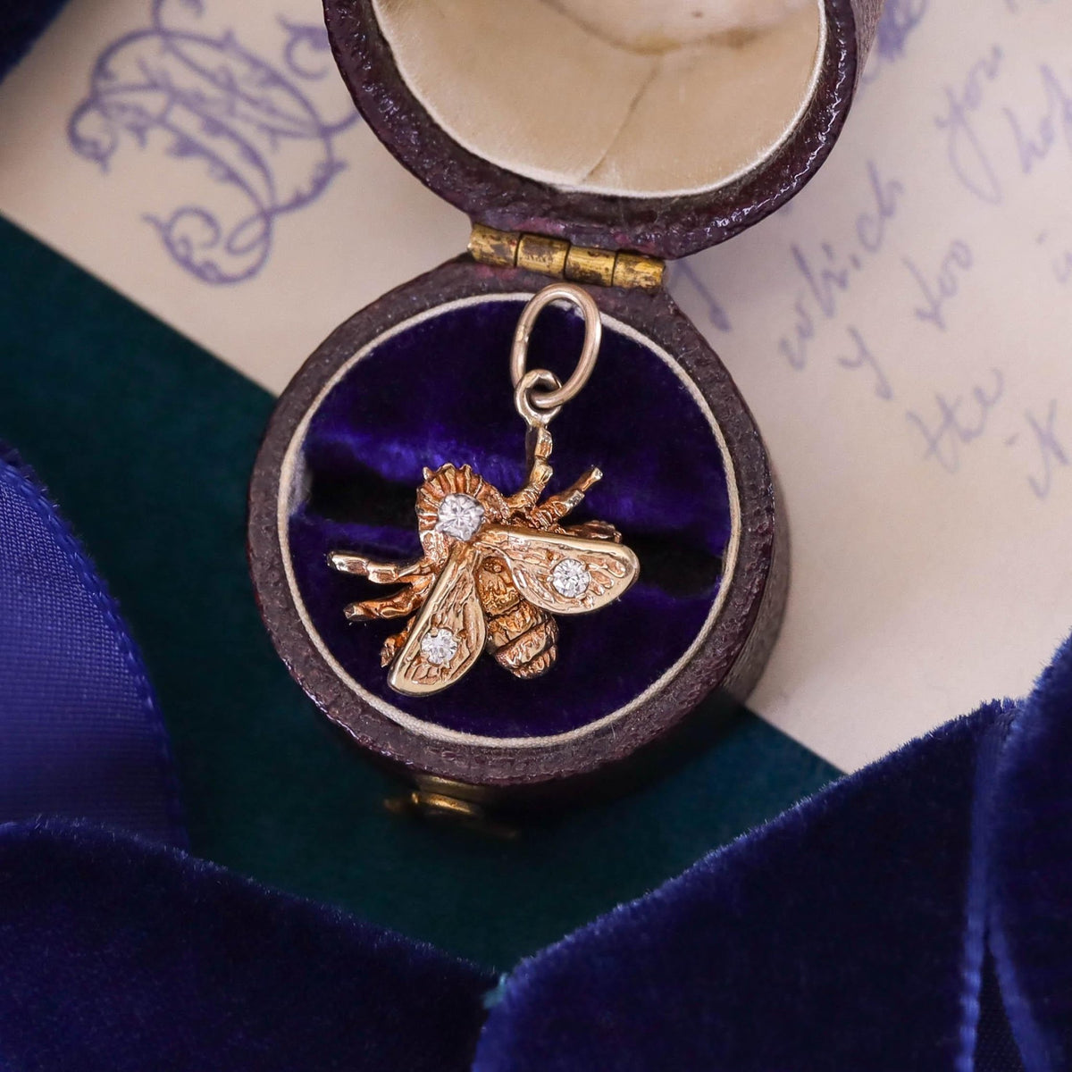 Vintage Diamond Bee Charm of 12ct Gold - Trademark Antiques