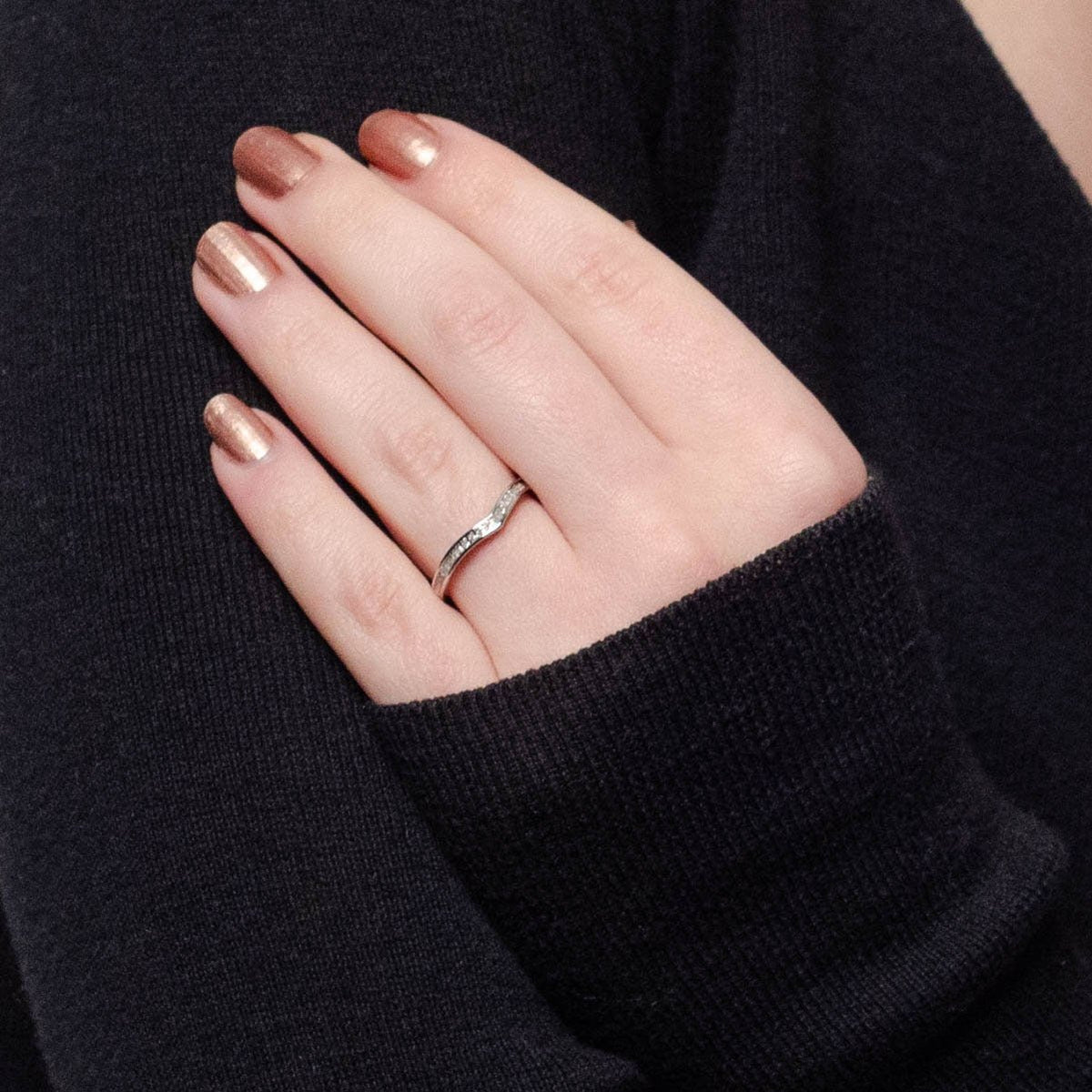 Vintage Diamond Chevron Band of 10k White Gold - Trademark Antiques