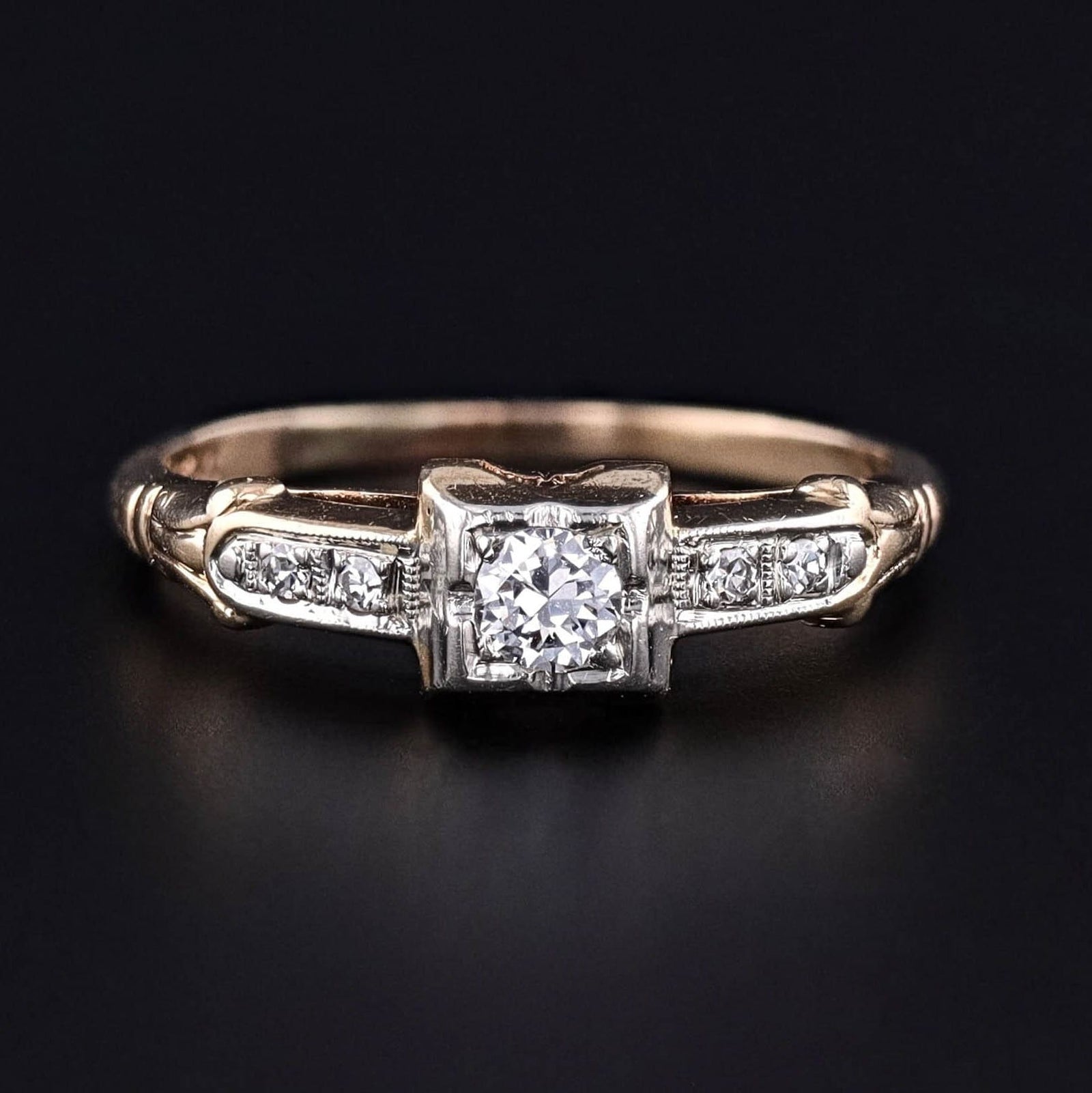 Vintage Diamond Engagement Ring of 14k Gold - Trademark Antiques
