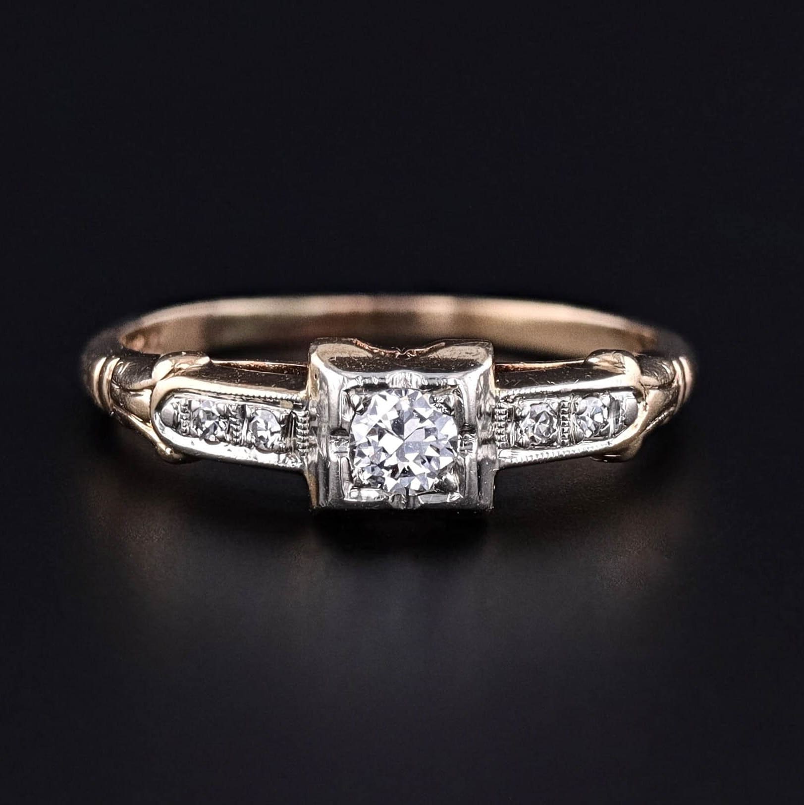 Vintage Diamond Engagement Ring of 14k Gold - Trademark Antiques