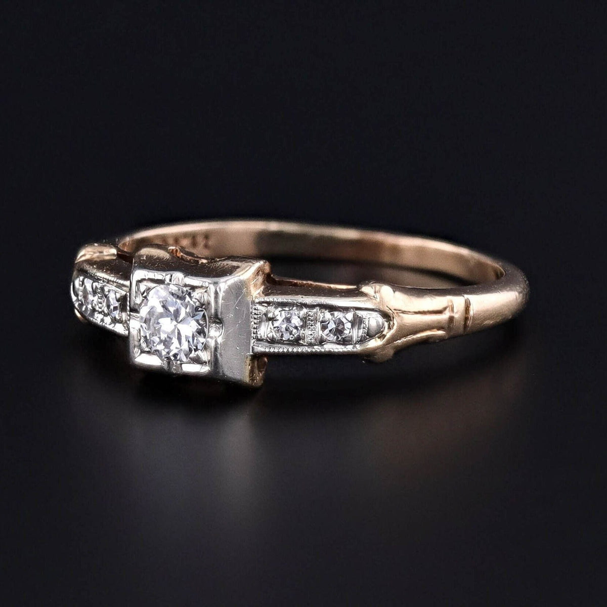 Vintage Diamond Engagement Ring of 14k Gold - Trademark Antiques