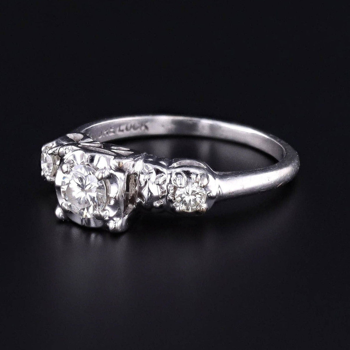 Vintage Diamond Engagement Ring of 14k White Gold - Trademark Antiques