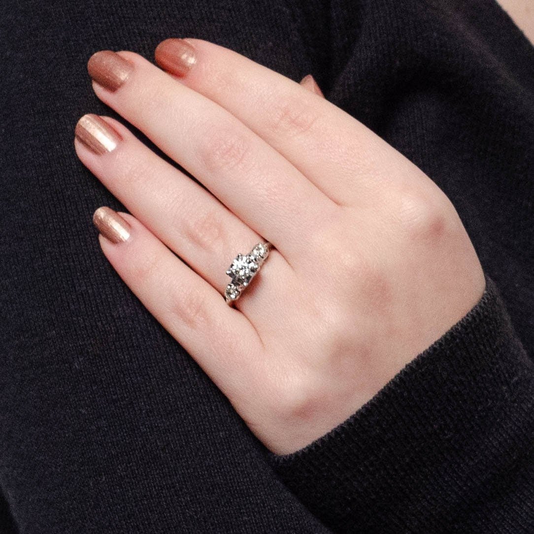 Vintage Diamond Engagement Ring of 14k White Gold - Trademark Antiques