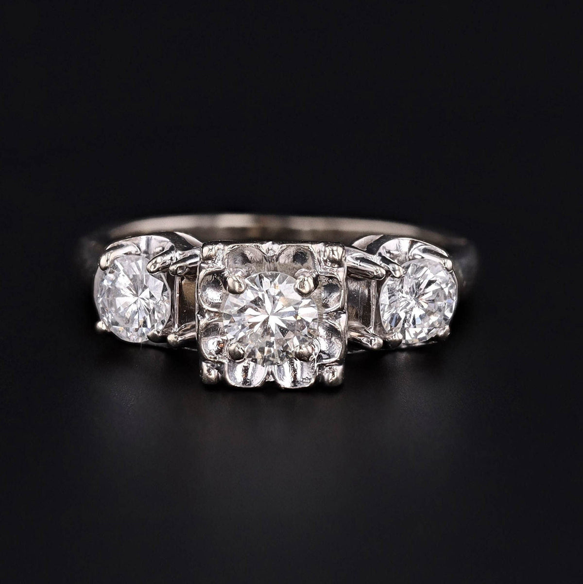 Vintage Diamond Engagement Ring of 14k White Gold - Trademark Antiques