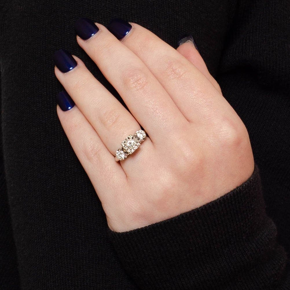 Vintage Diamond Engagement Ring of 14k White Gold - Trademark Antiques