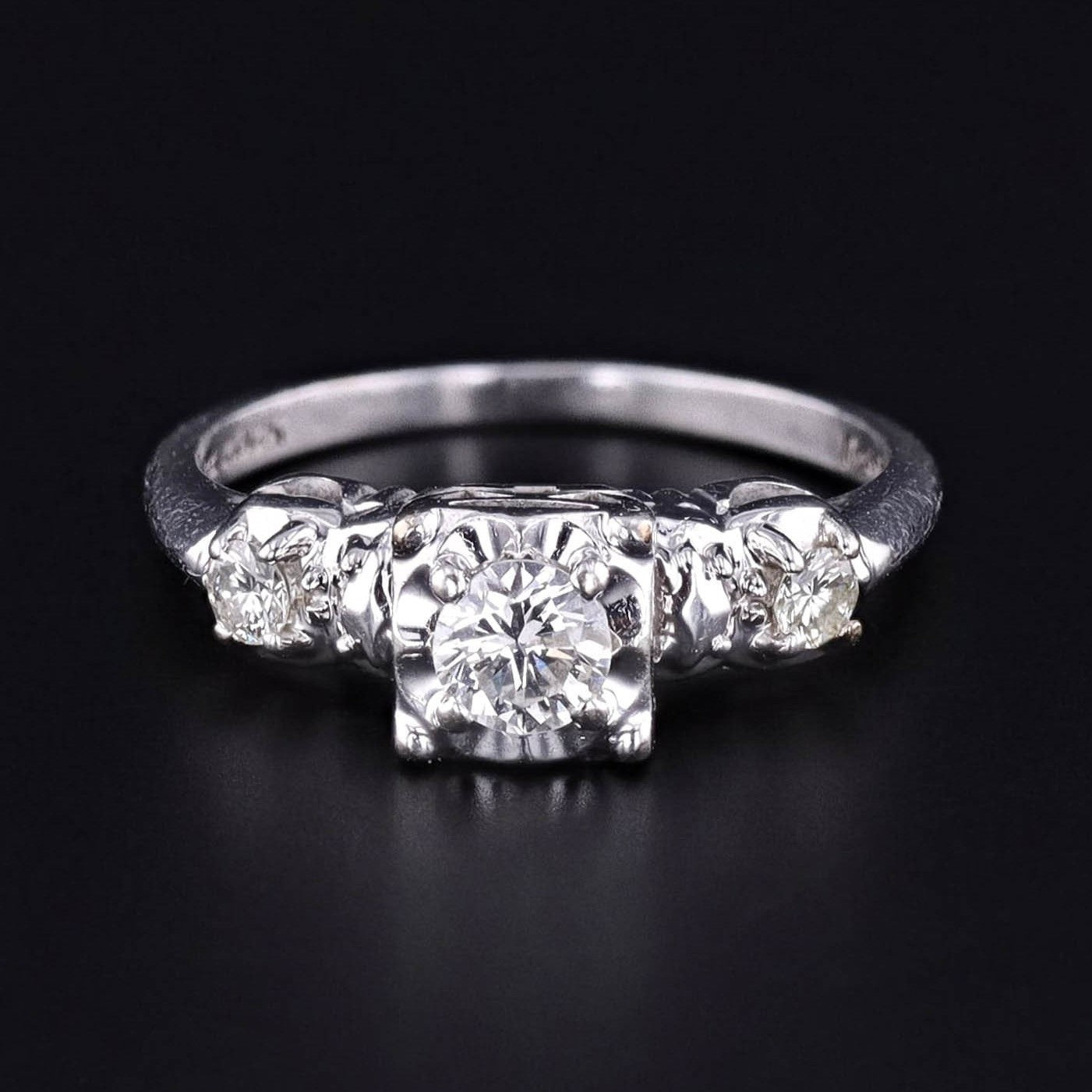 Vintage Diamond Engagement Ring of 14k White Gold - Trademark Antiques