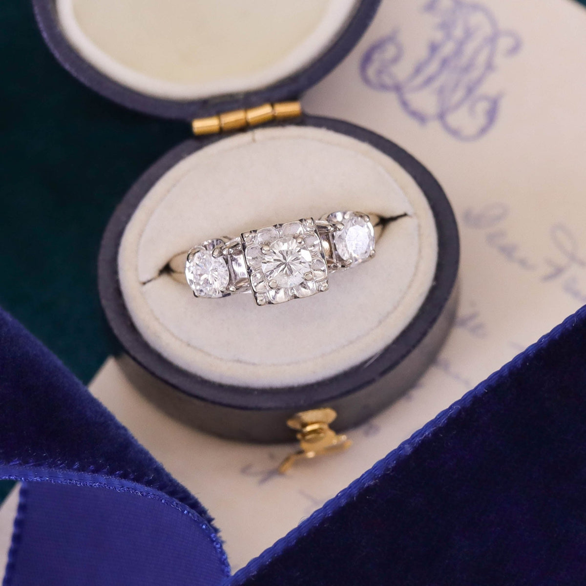 Vintage Diamond Engagement Ring of 14k White Gold - Trademark Antiques