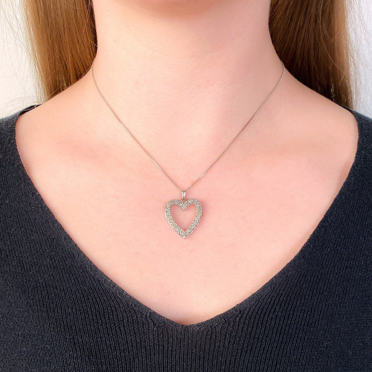 Vintage Diamond Heart Pendant of 14k White Gold - Trademark Antiques