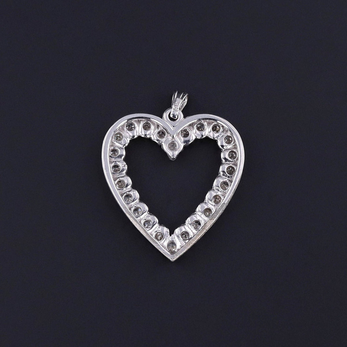 Vintage Diamond Heart Pendant of 14k White Gold - Trademark Antiques