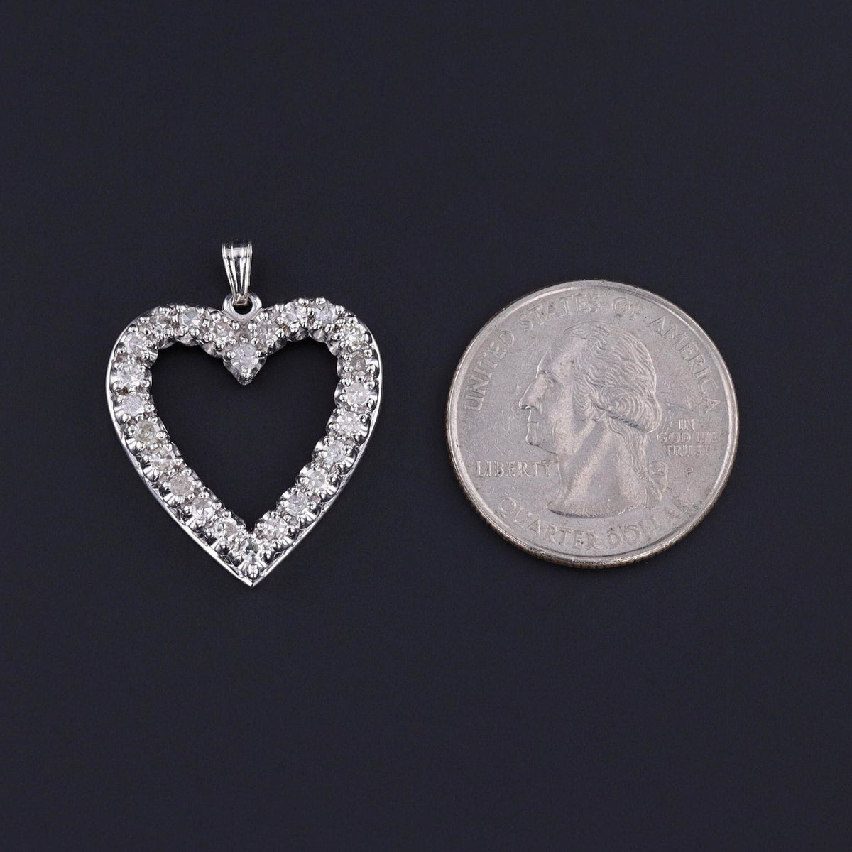 Vintage Diamond Heart Pendant of 14k White Gold - Trademark Antiques