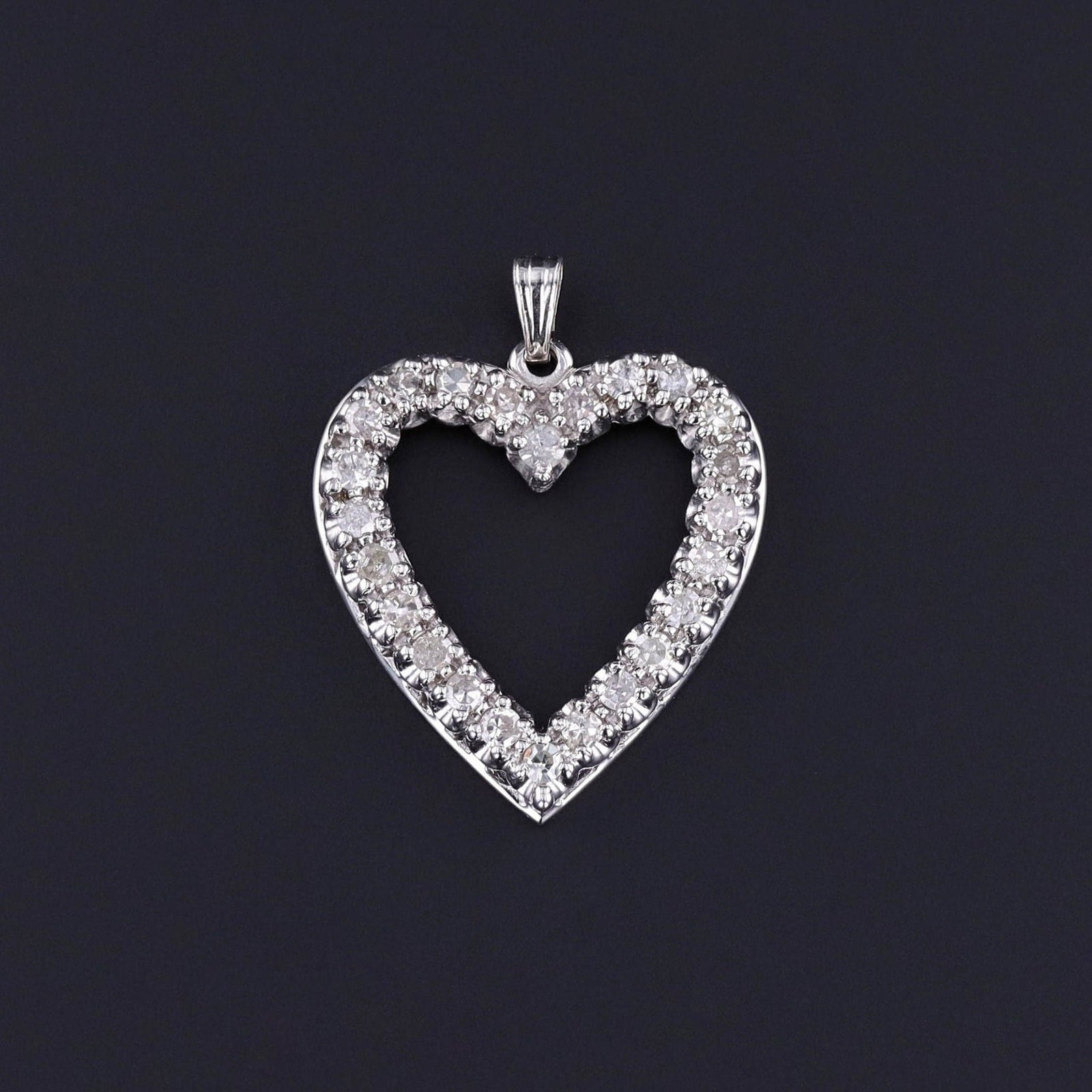 Vintage Diamond Heart Pendant of 14k White Gold - Trademark Antiques