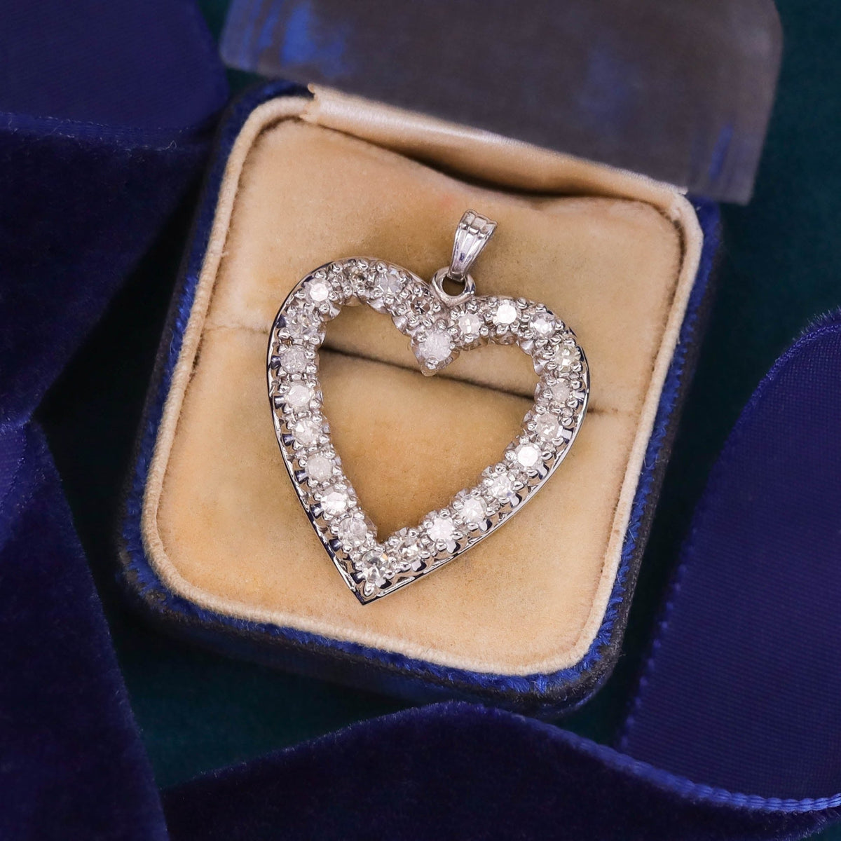 Vintage Diamond Heart Pendant of 14k White Gold - Trademark Antiques