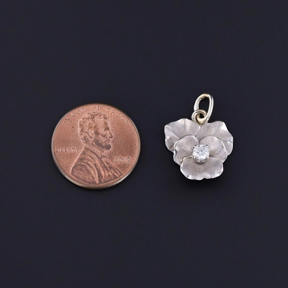 Vintage Diamond Pansy Charm of 14k White Gold - Trademark Antiques