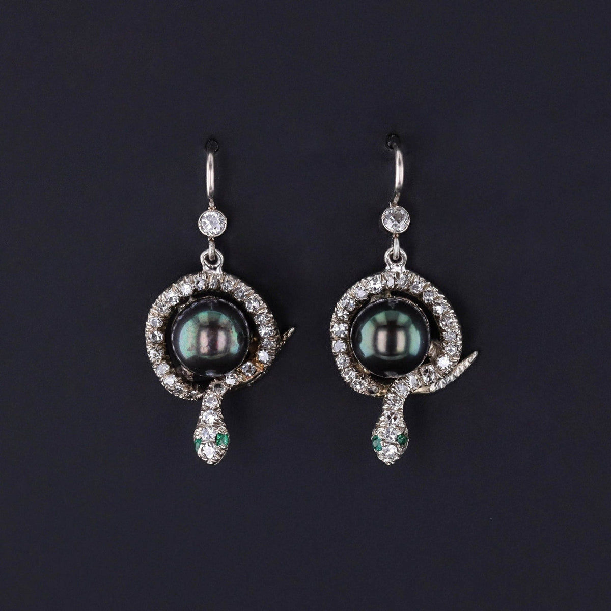 Vintage Diamond Snake Conversion Earrings of 14k White Gold - Trademark Antiques