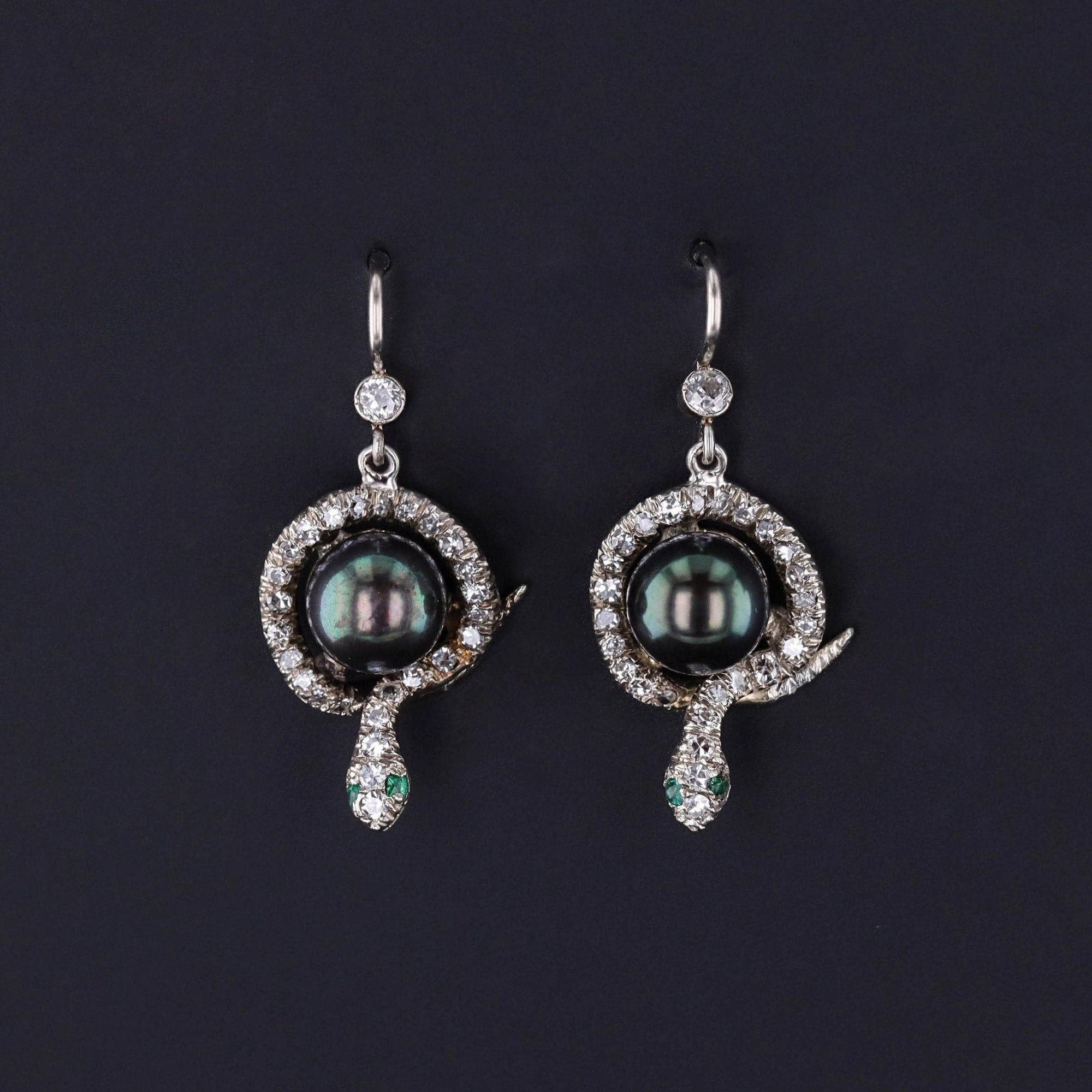 Vintage Diamond Snake Conversion Earrings of 14k White Gold - Trademark Antiques