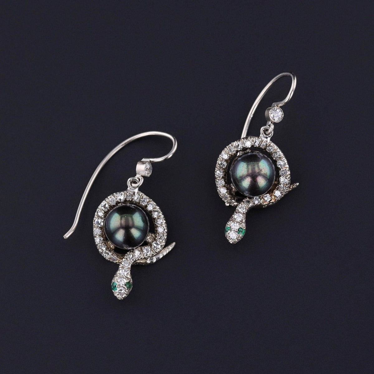 Vintage Diamond Snake Conversion Earrings of 14k White Gold - Trademark Antiques
