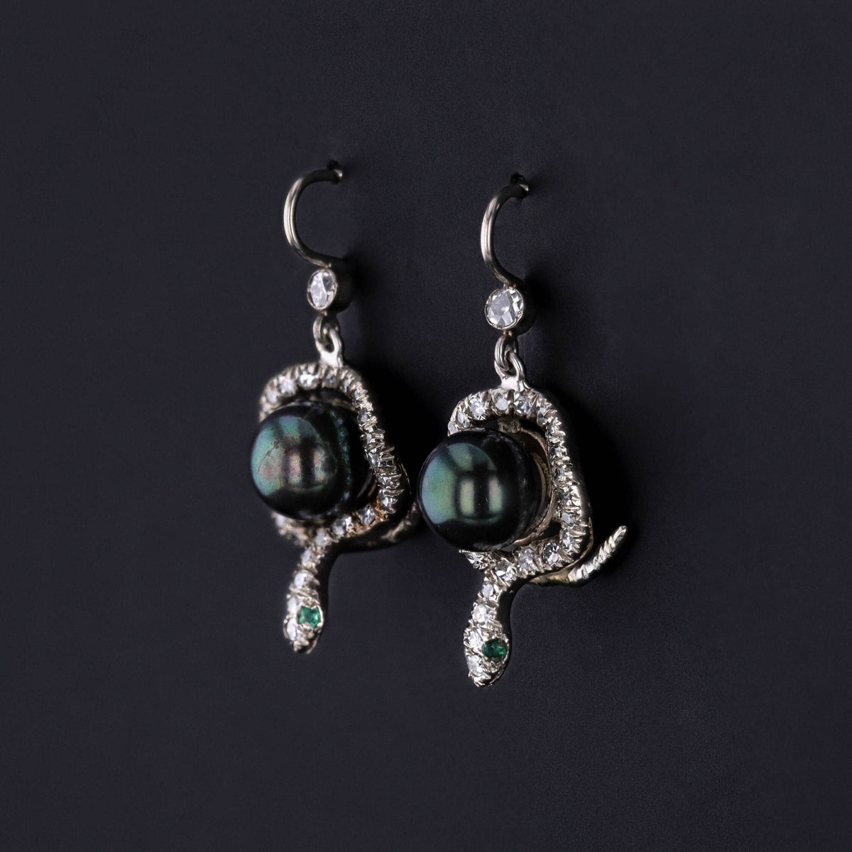 Vintage Diamond Snake Conversion Earrings of 14k White Gold - Trademark Antiques