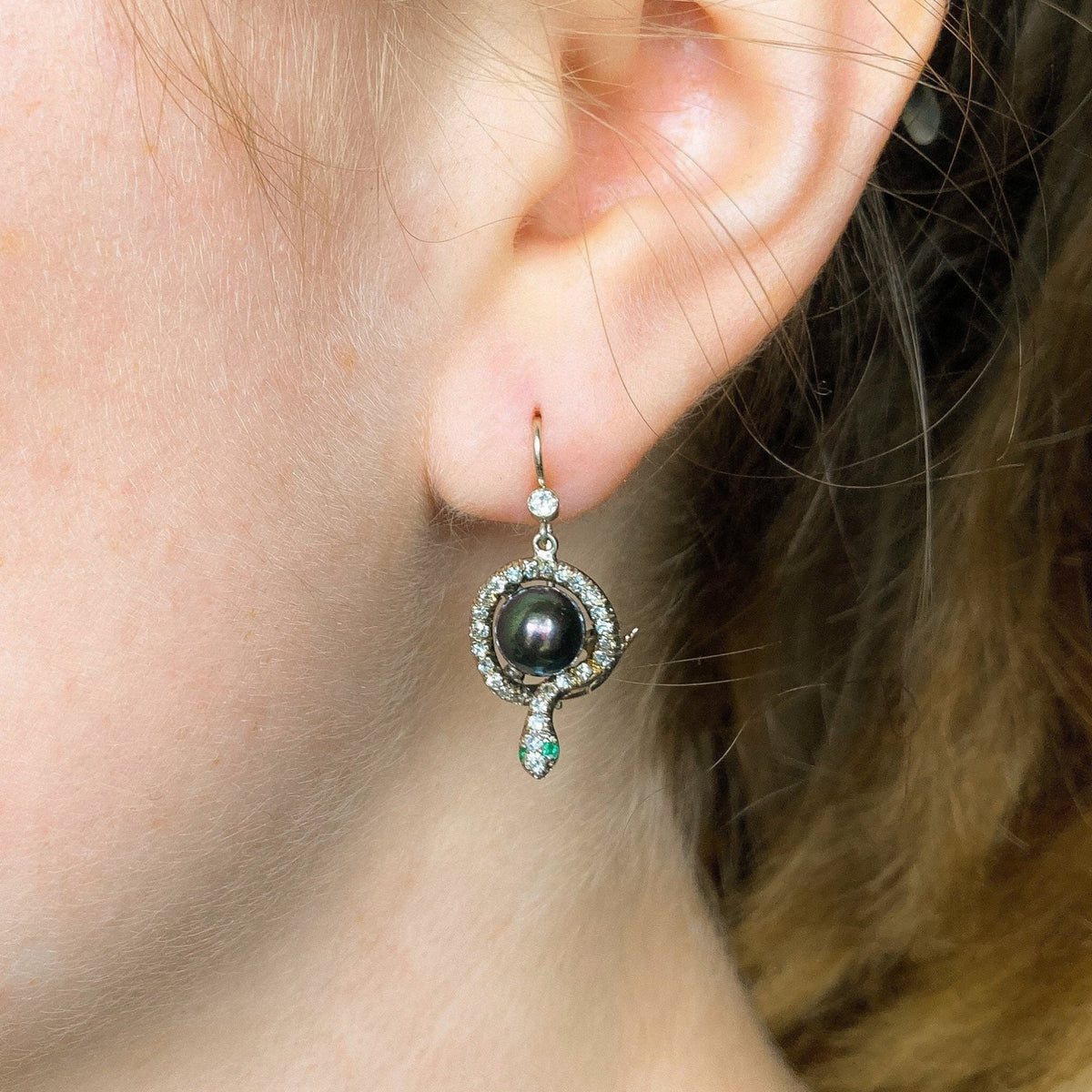 Vintage Diamond Snake Conversion Earrings of 14k White Gold - Trademark Antiques