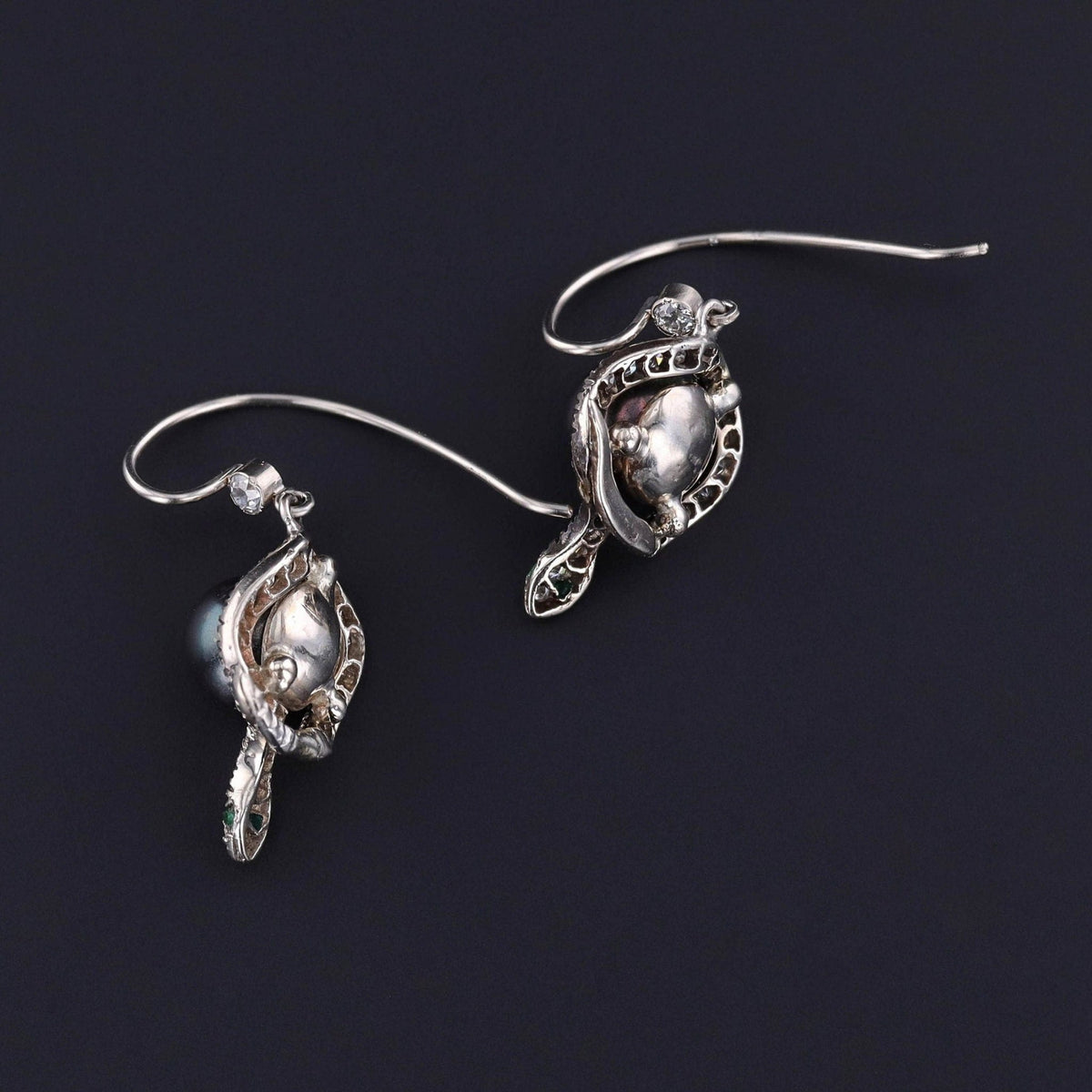 Vintage Diamond Snake Conversion Earrings of 14k White Gold - Trademark Antiques