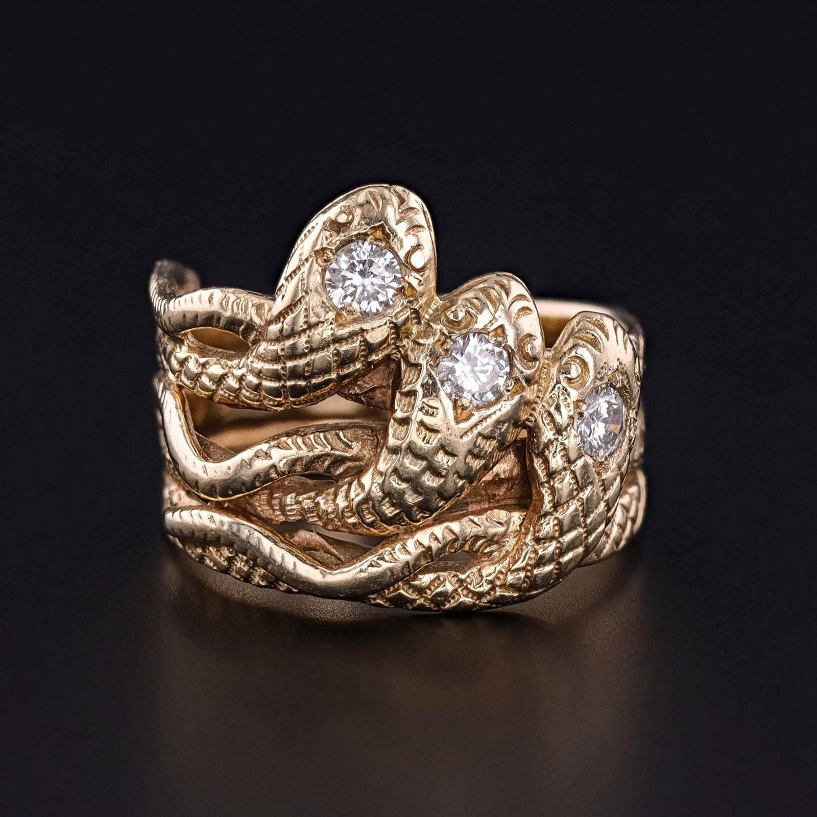 Vintage Diamond Snake Ring of 14k Gold - Trademark Antiques