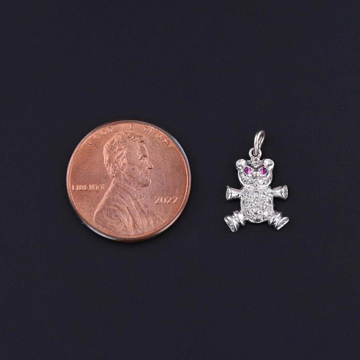 Vintage Diamond Teddy Bear Charm of 18k White Gold - Trademark Antiques