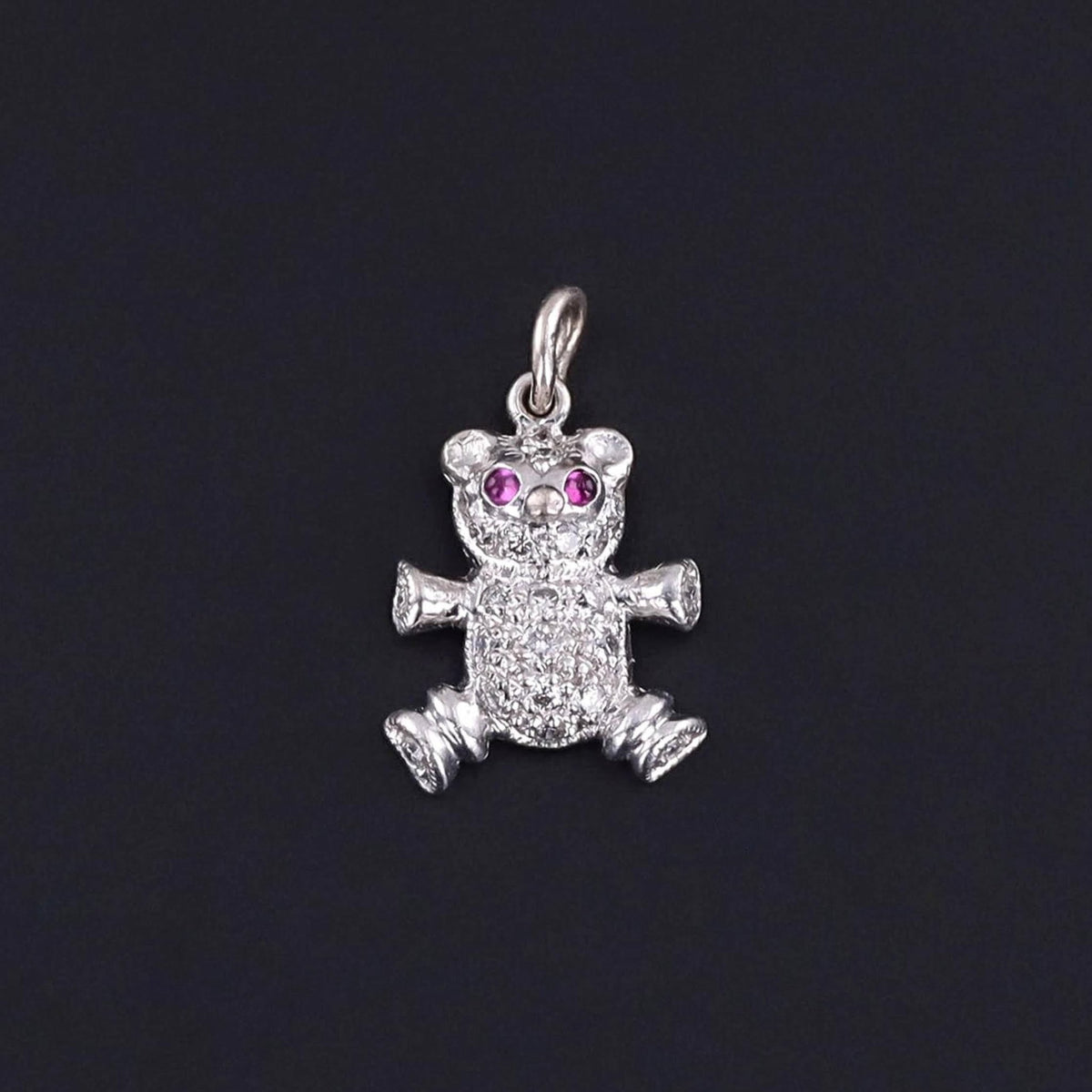 Vintage Diamond Teddy Bear Charm of 18k White Gold - Trademark Antiques