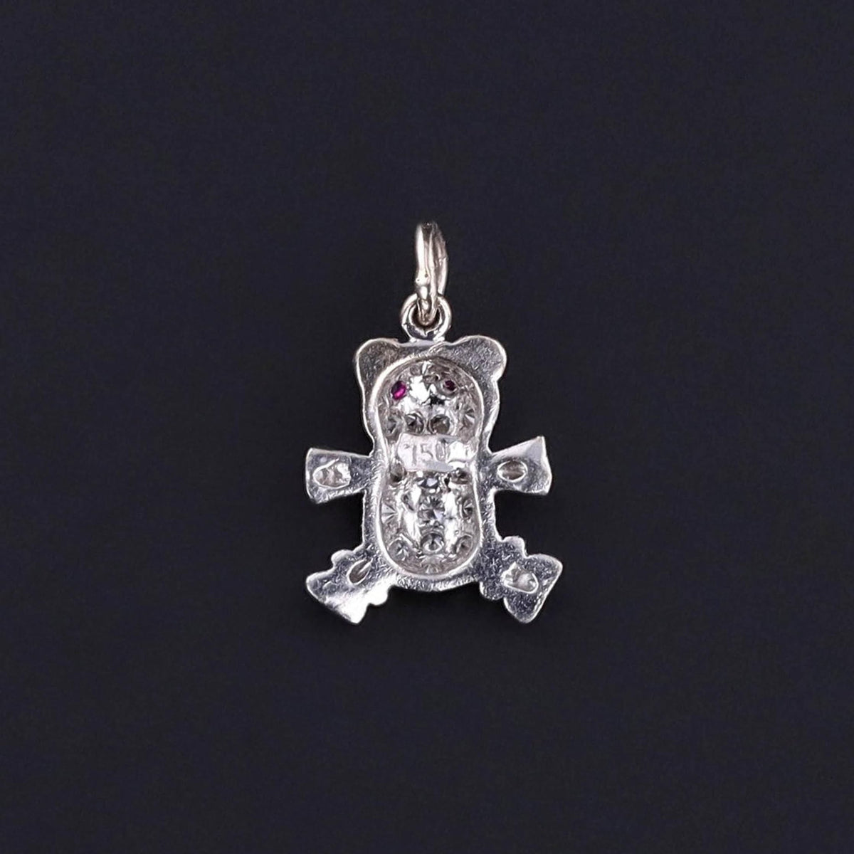 Vintage Diamond Teddy Bear Charm of 18k White Gold - Trademark Antiques