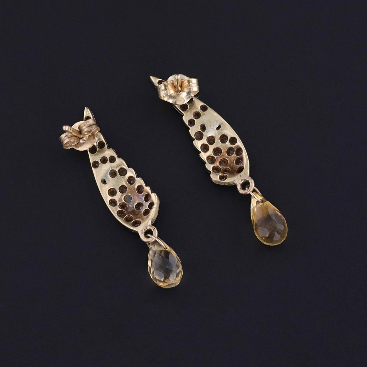 Vintage Diamond Wing Earrings of Platinum and 15k Gold with Citrine - Trademark Antiques