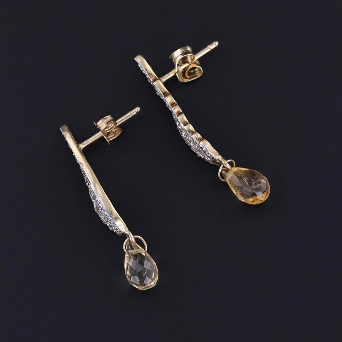 Vintage Diamond Wing Earrings of Platinum and 15k Gold with Citrine - Trademark Antiques