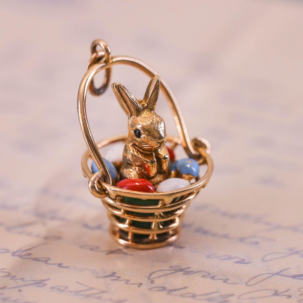 Vintage Easter Bunny and Basket of 14k Gold - Trademark Antiques
