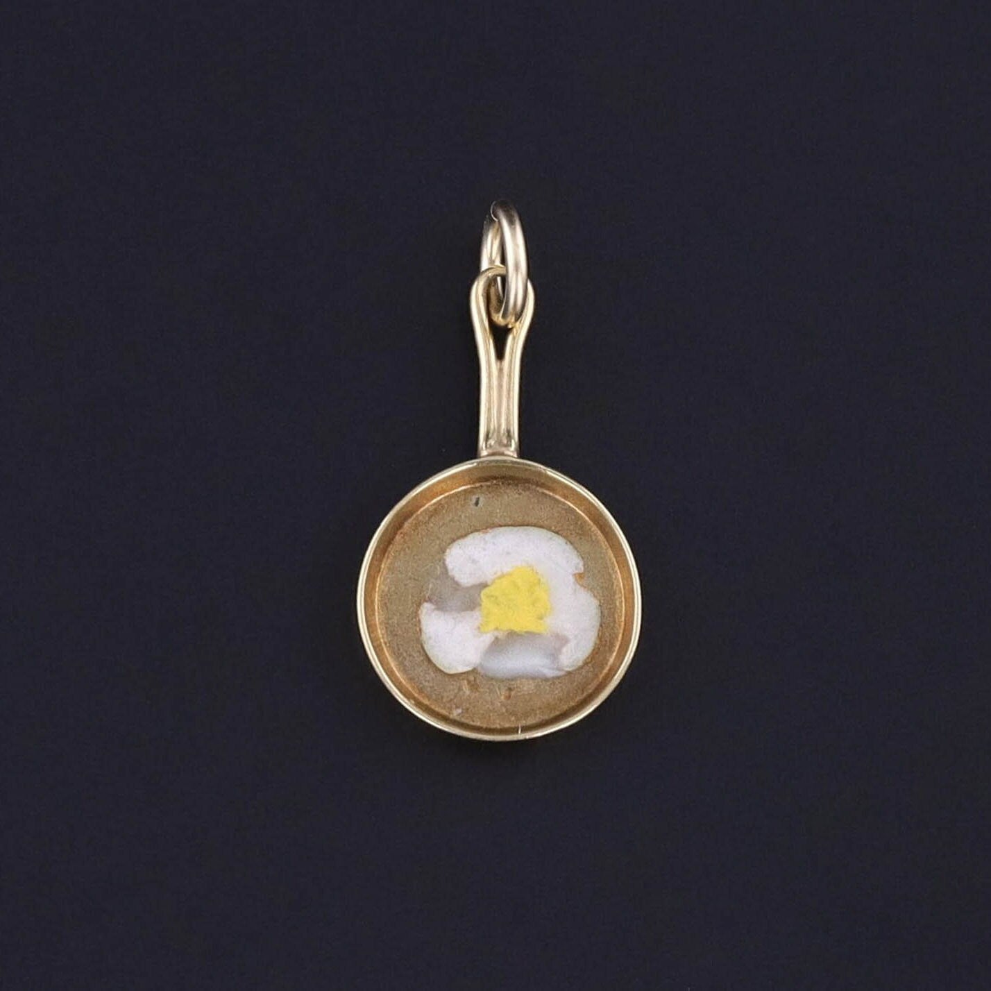 Vintage Egg in Frying Pan Charm of 14k Gold - Trademark Antiques