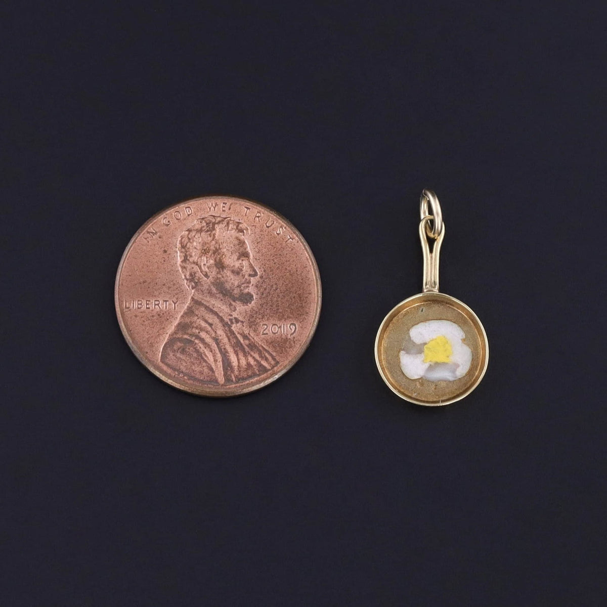 Vintage Egg in Frying Pan Charm of 14k Gold - Trademark Antiques