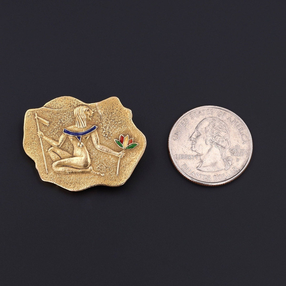 Vintage Egyptian Revival Brooch of 18k Gold by UnoAErre - Trademark Antiques