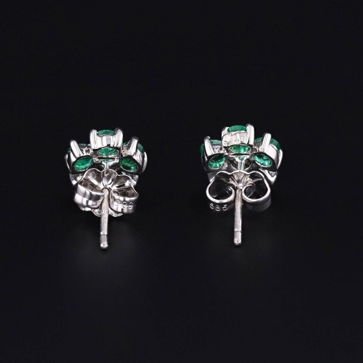 Vintage Emerald and Diamond Flower Stud Earrings - Trademark Antiques