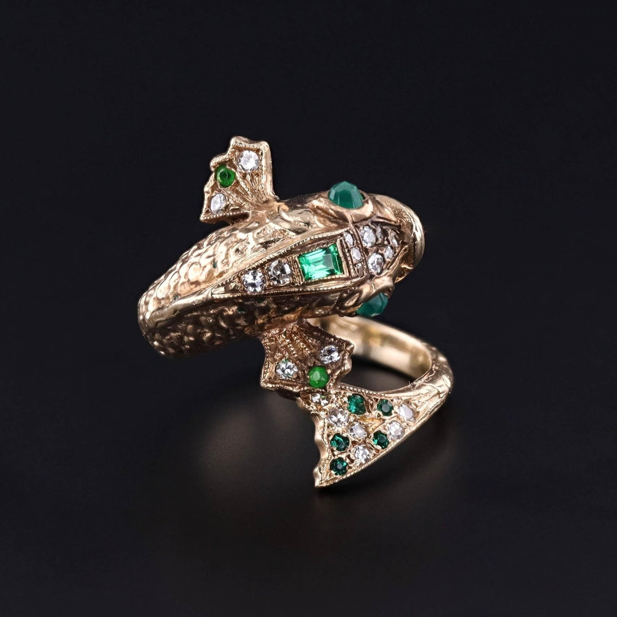 Vintage Emerald Koi Fish Ring of 14k Gold - Trademark Antiques