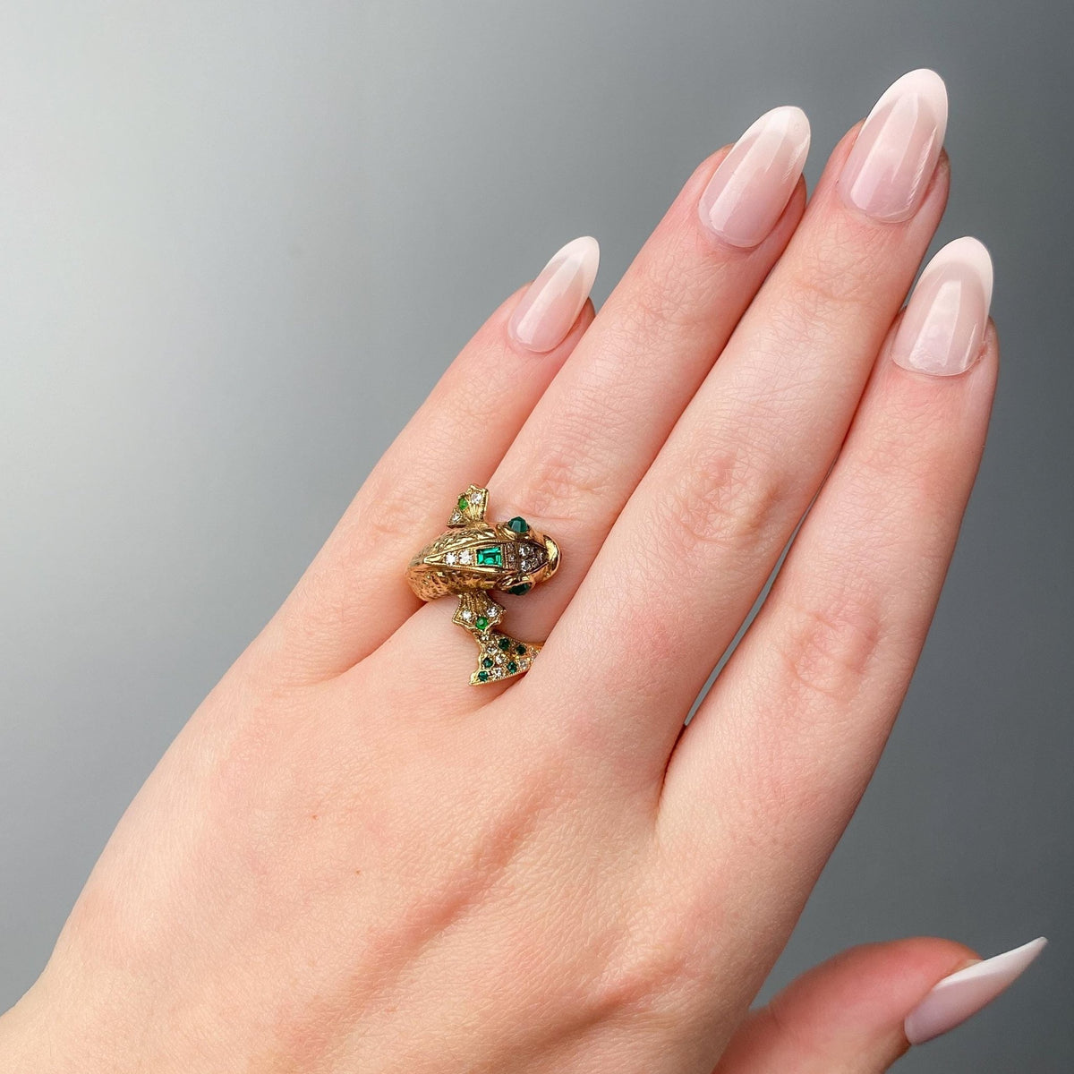 Vintage Emerald Koi Fish Ring of 14k Gold - Trademark Antiques