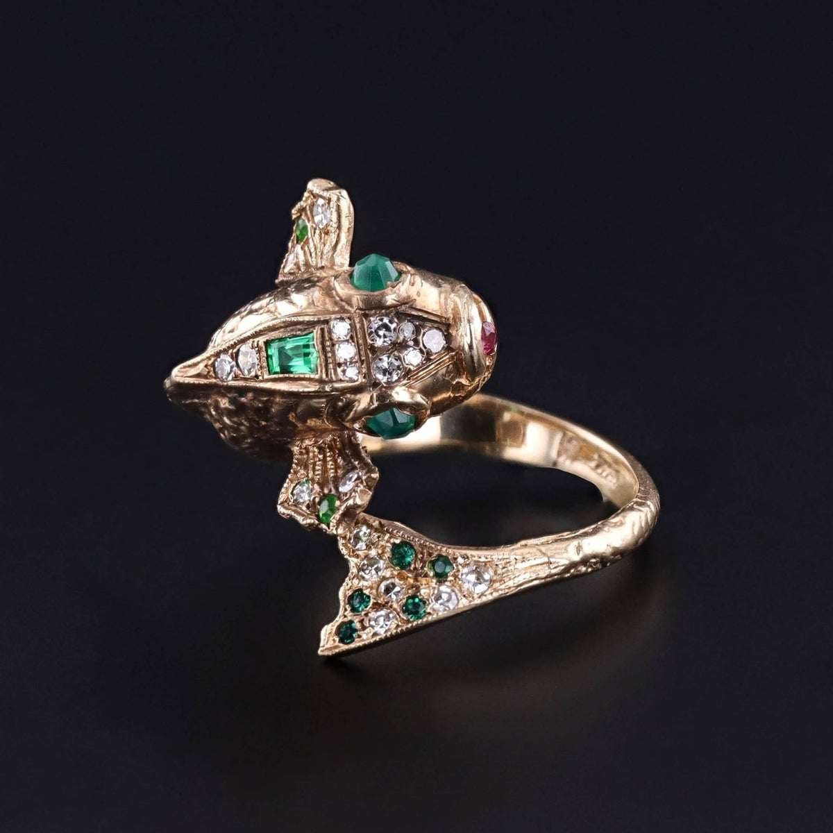 Vintage Emerald Koi Fish Ring of 14k Gold - Trademark Antiques