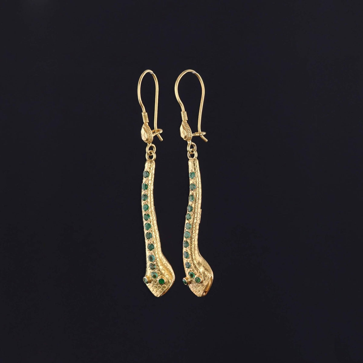 Vintage Emerald Snake Earrings of 18k Gold - Trademark Antiques