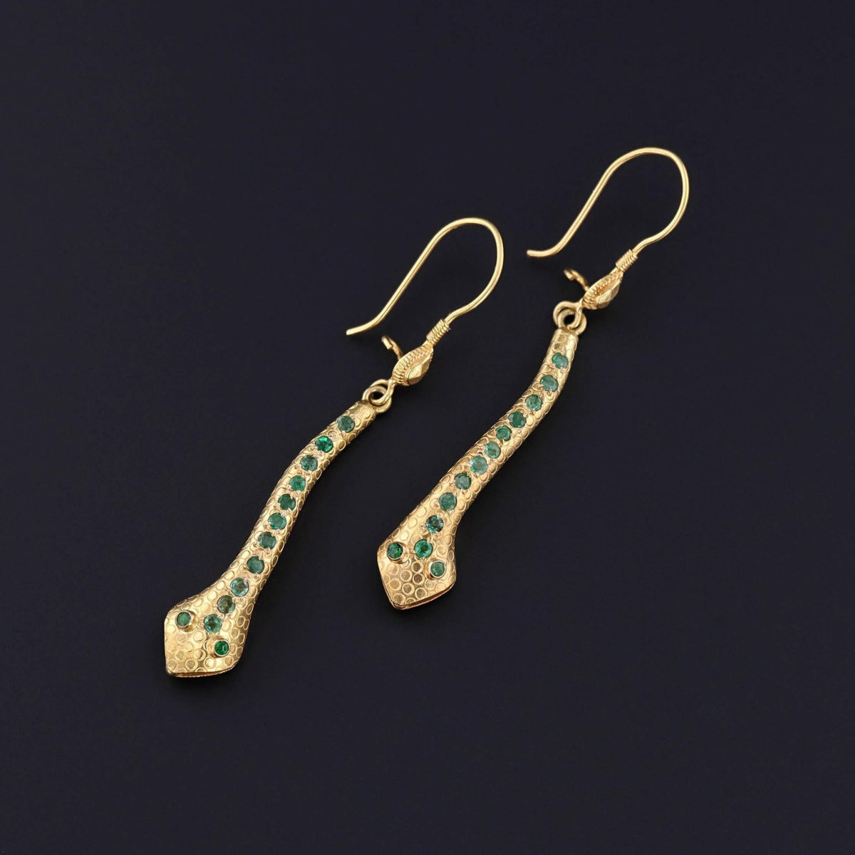 Vintage Emerald Snake Earrings of 18k Gold - Trademark Antiques