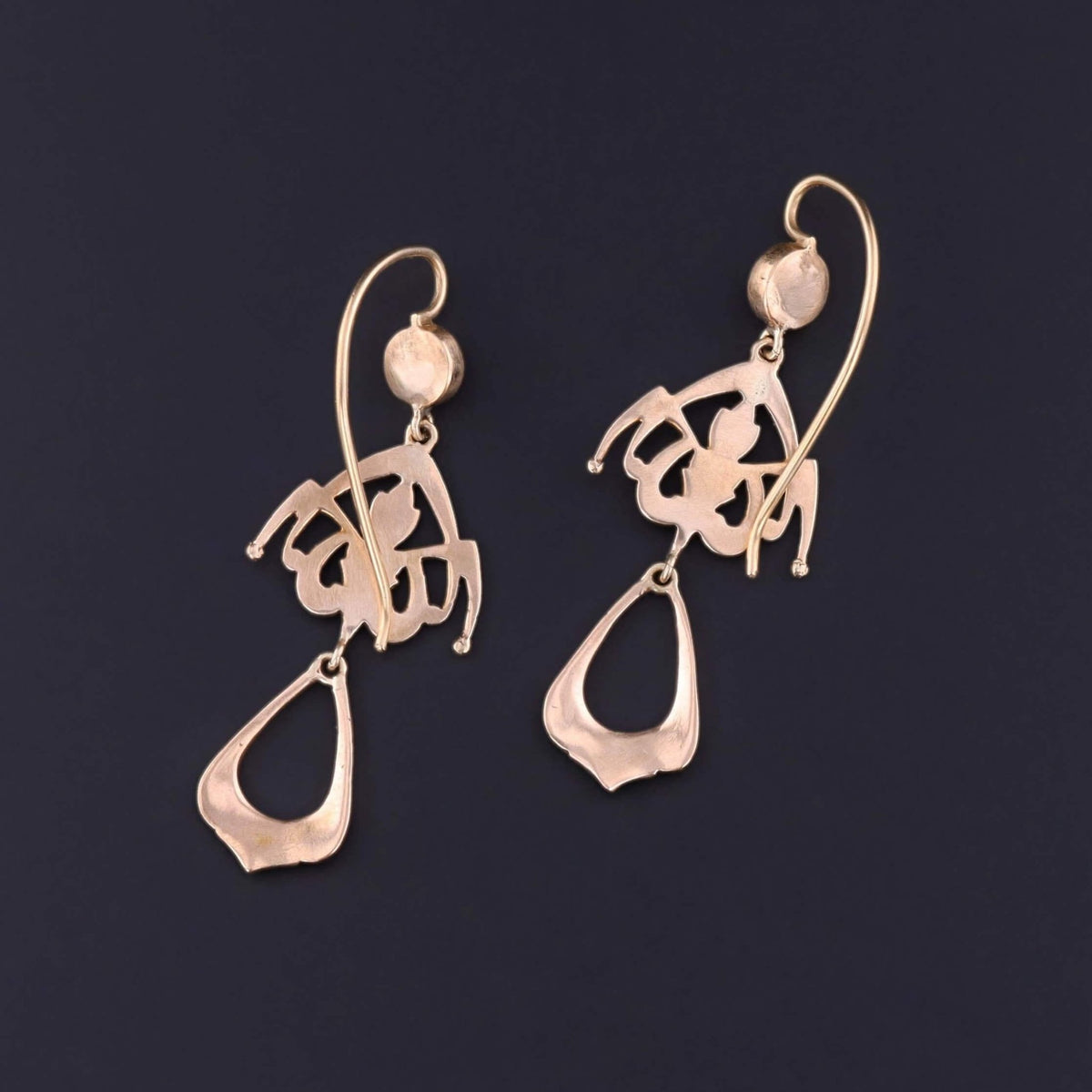 Vintage Enamel and Garnet Earrings of 14k Gold - Trademark Antiques