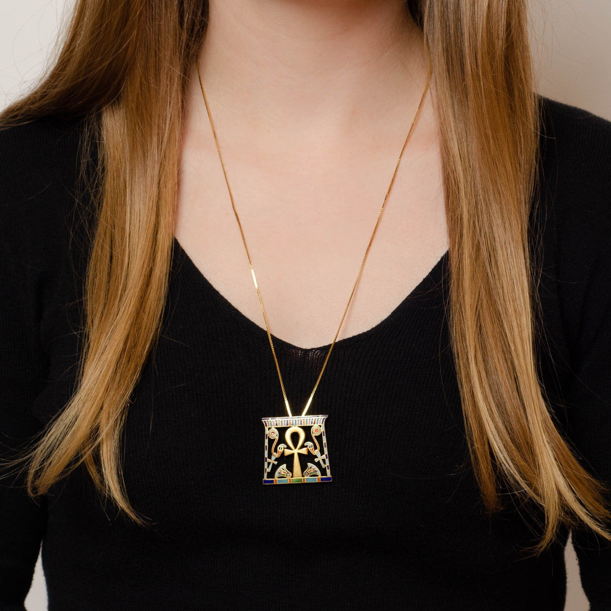 Vintage Enamel Ankh Necklace of 18k Gold - Trademark Antiques