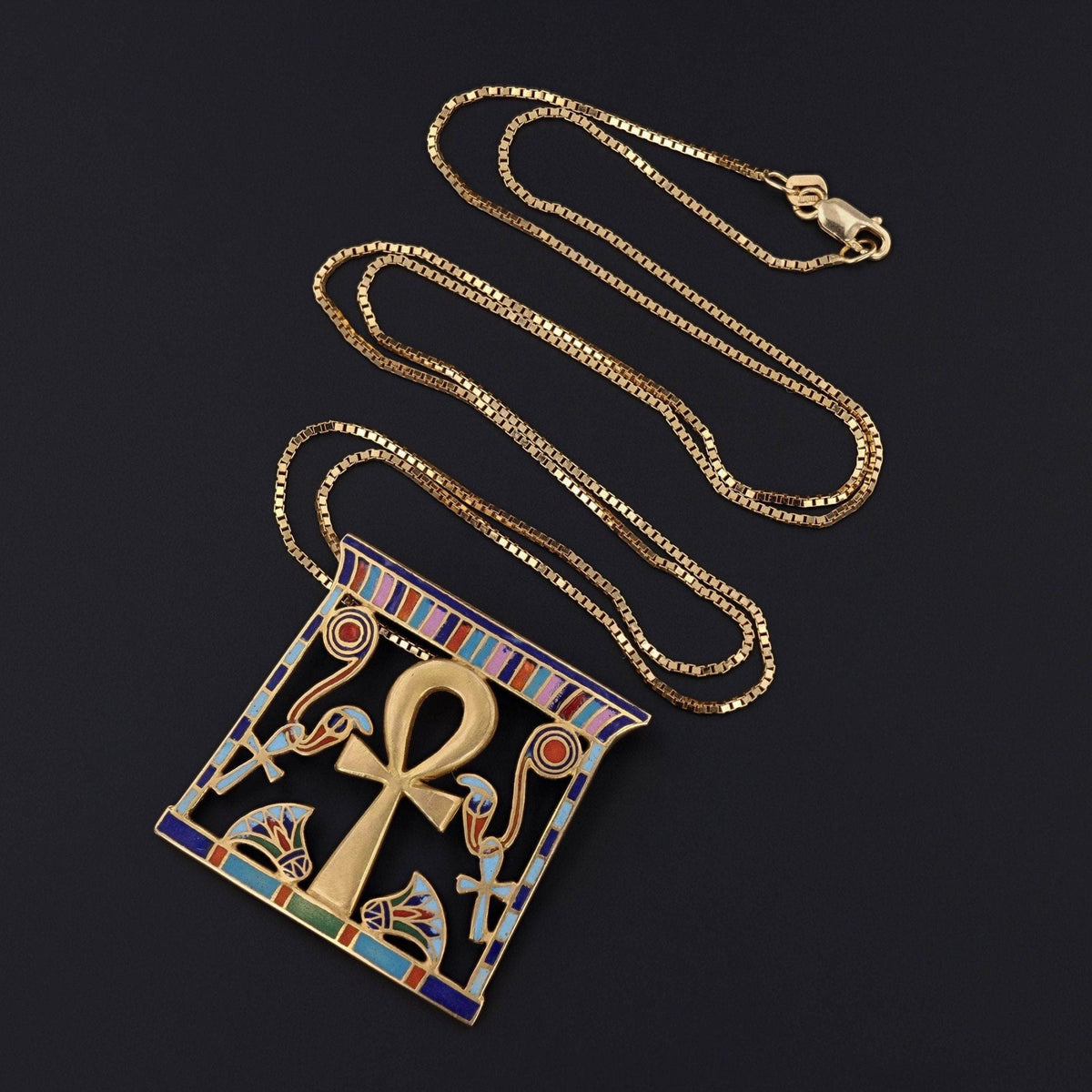 Vintage Enamel Ankh Necklace of 18k Gold - Trademark Antiques