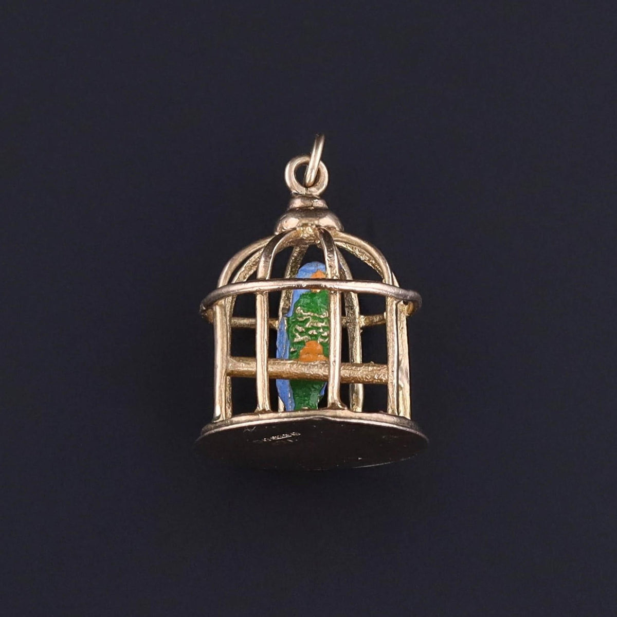 Vintage Enamel Bird in Cage Charm of 9ct Gold - Trademark Antiques