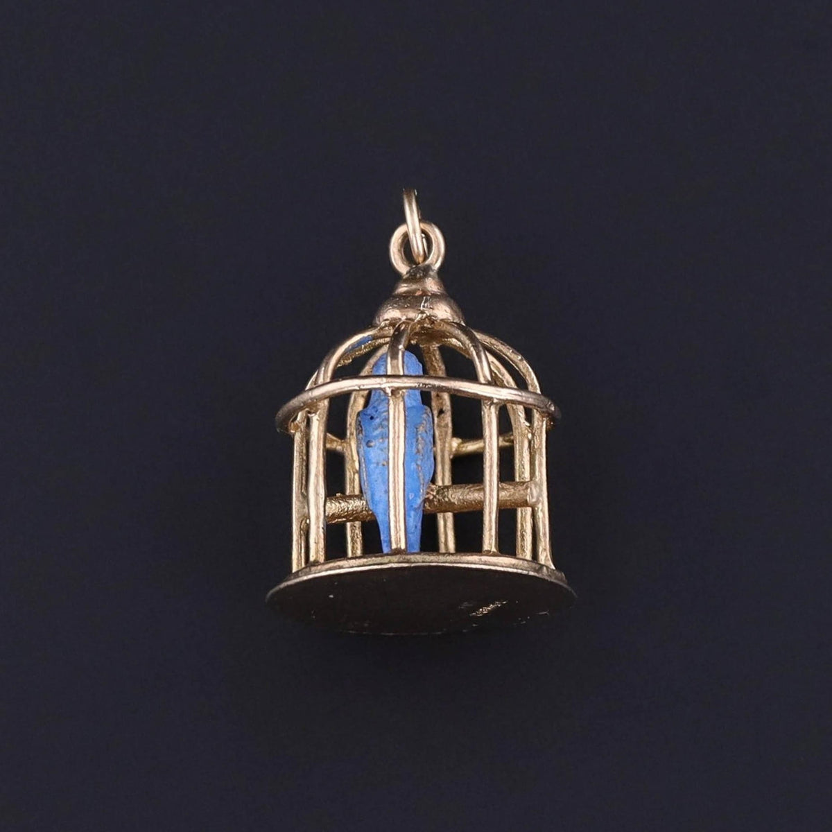 Vintage Enamel Bird in Cage Charm of 9ct Gold - Trademark Antiques