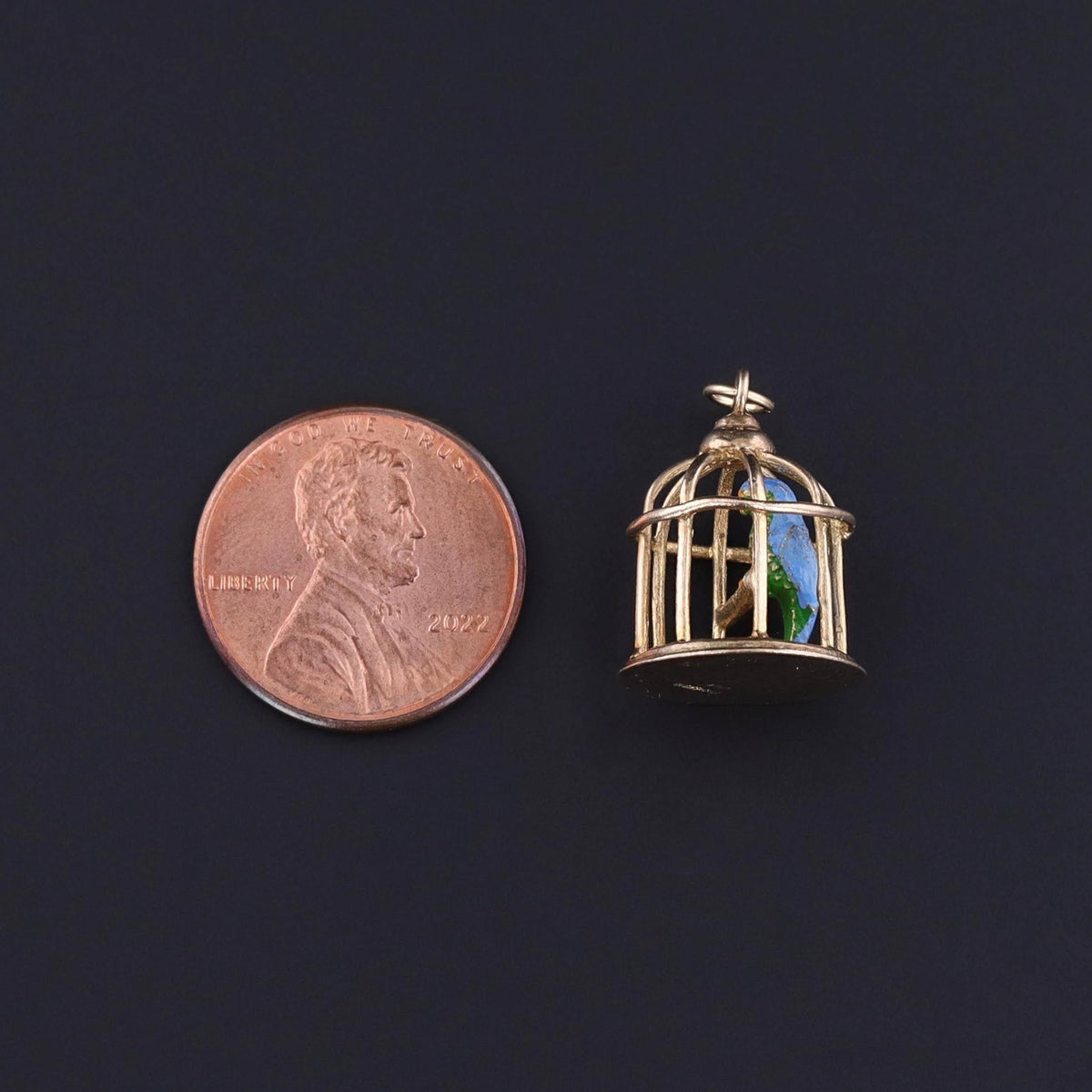 Vintage Enamel Bird in Cage Charm of 9ct Gold - Trademark Antiques