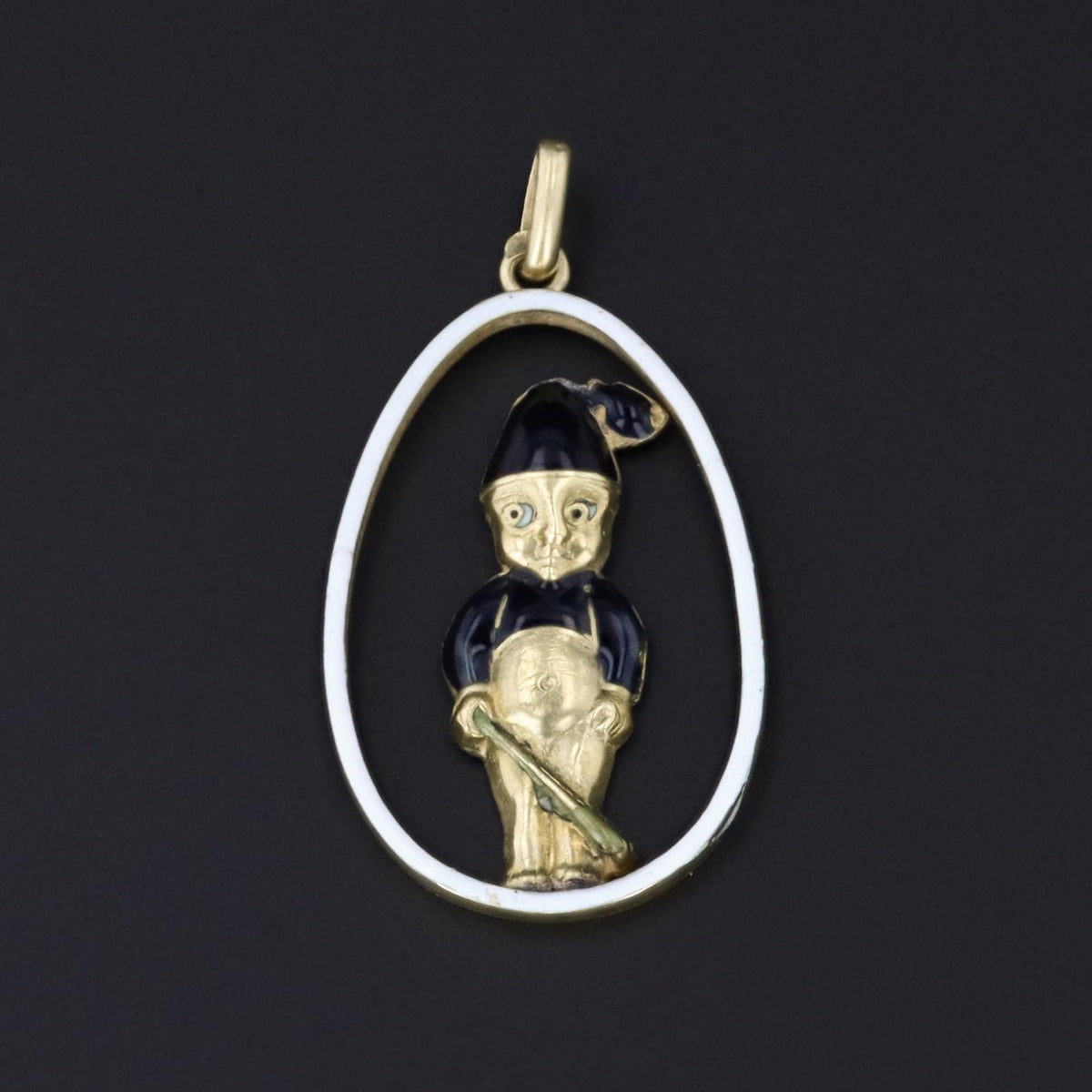 Vintage Enamel Boy Pendant of 18k Gold - Trademark Antiques