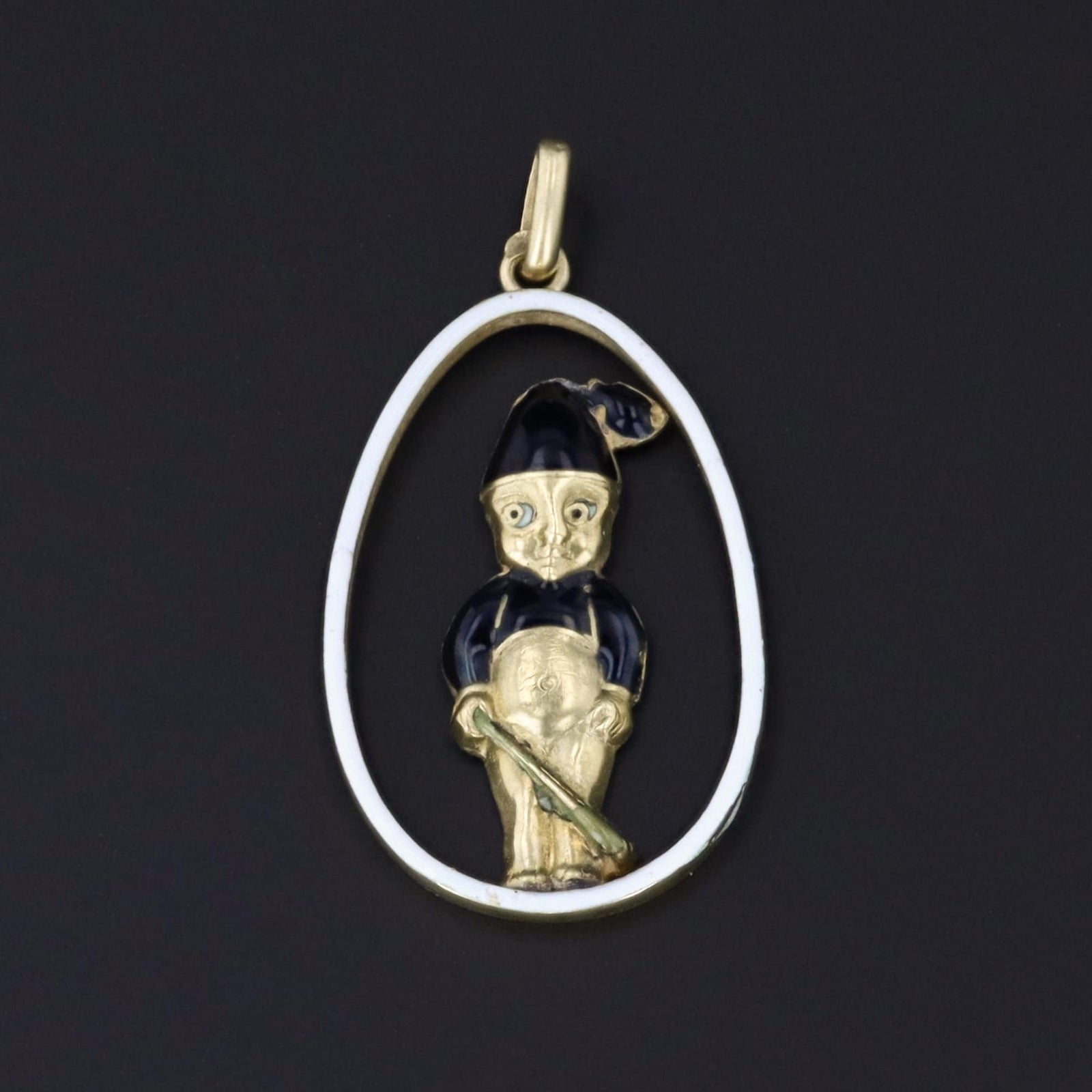 Vintage Enamel Boy Pendant of 18k Gold - Trademark Antiques