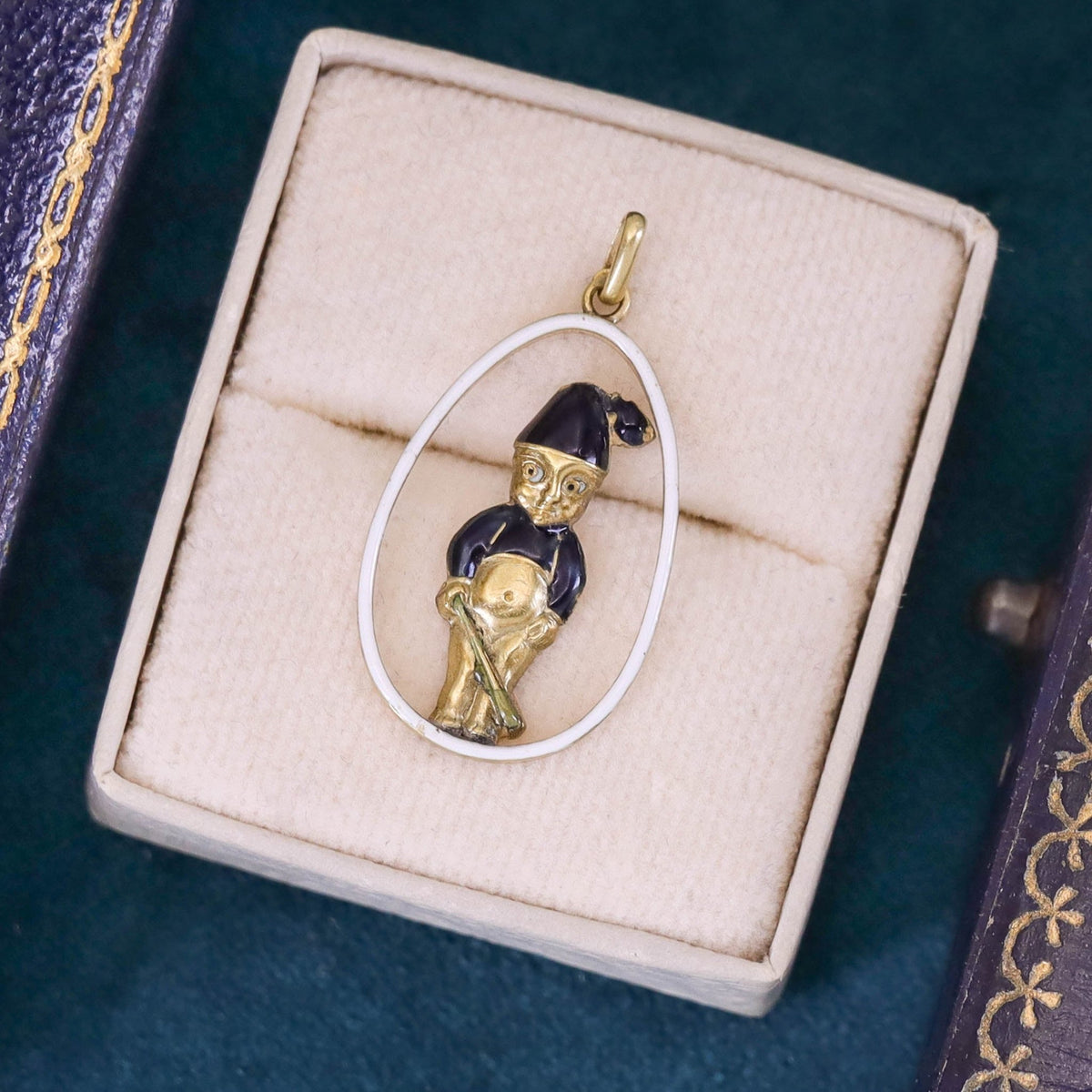 Vintage Enamel Boy Pendant of 18k Gold - Trademark Antiques